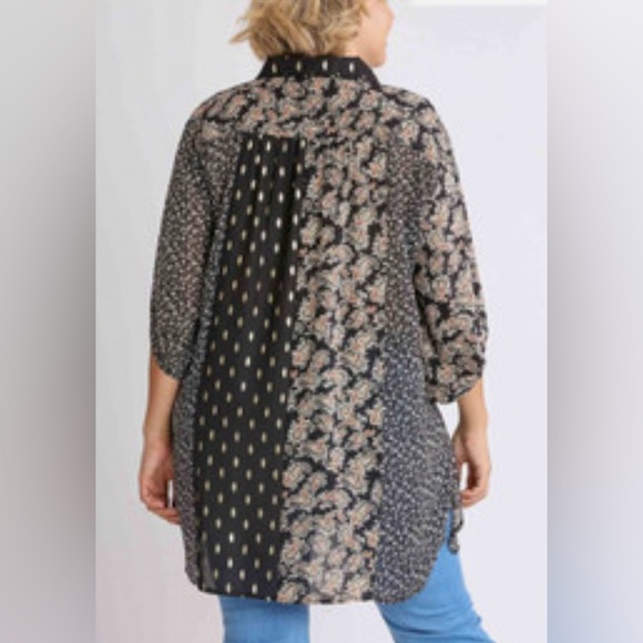 Umgee Sheer Mixed Prints Tunic Dress S - Picture 2 of 14